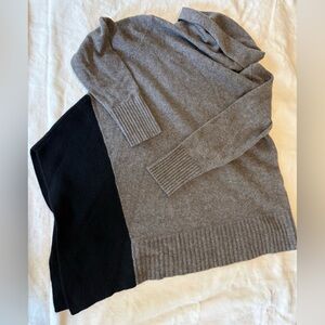 EILEEN FISHER Yak & Merino Wool Colorblock Asymmetrical Cowl Neck Sweater Large